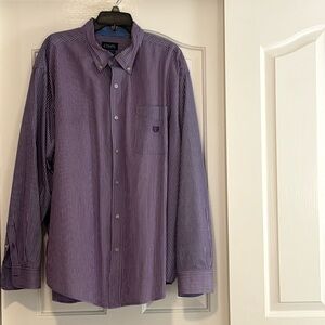 Men’s purple/white striped L/S button down shirt. Front pocket. Size3XB( big).